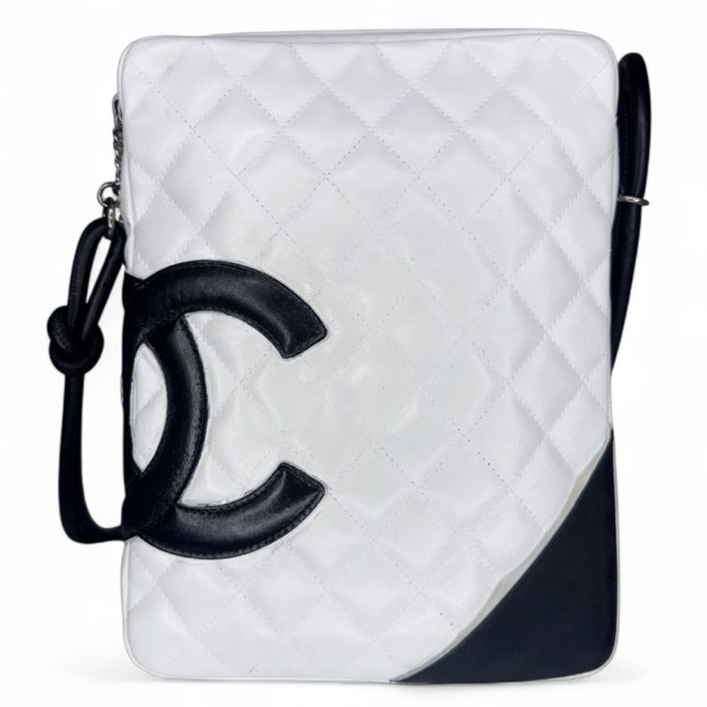 CHANEL Cambon Line White/Black CC Logo Leather Shoulder Bag